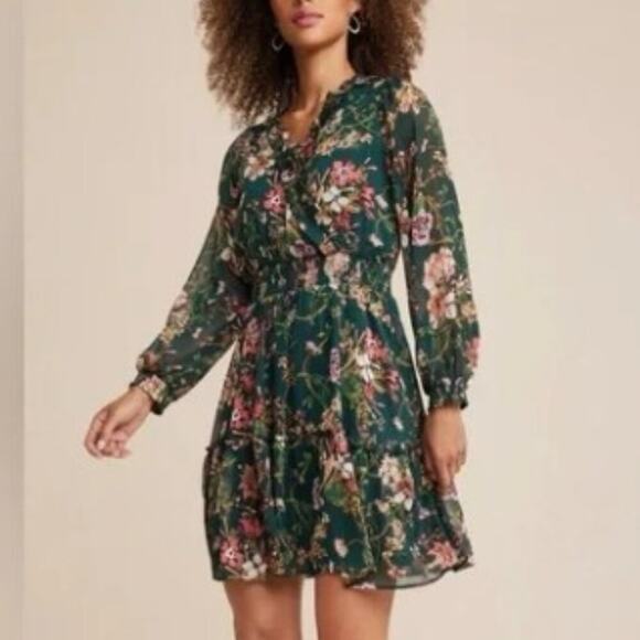 Maurices Dresses & Skirts - Maurices Brand NWT Green Floral Lurex Ruffle Trim Skater Dress Size Medium